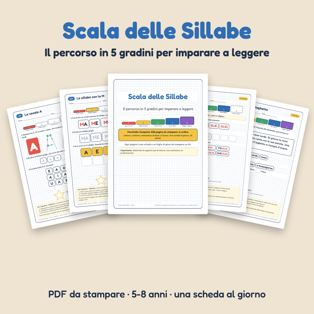 Scala delle Sillabe · Schede di lettura da stampare (5-8 anni)