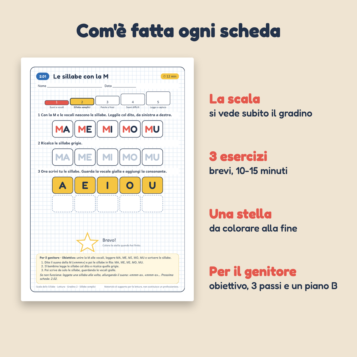 Scala delle Sillabe · Schede di lettura da stampare (5-8 anni)