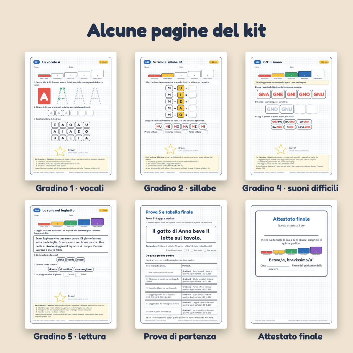 Scala delle Sillabe · Schede di lettura da stampare (5-8 anni)